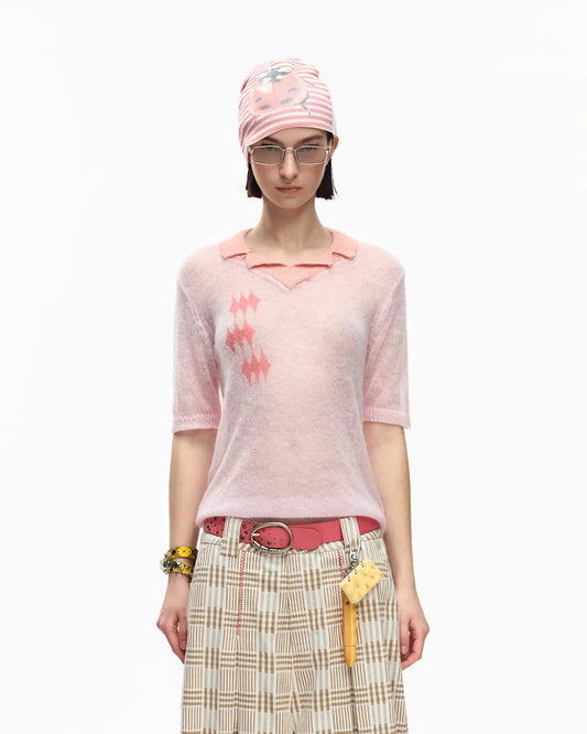 EMO Mohair Wool Knit Short Sleeve Pink