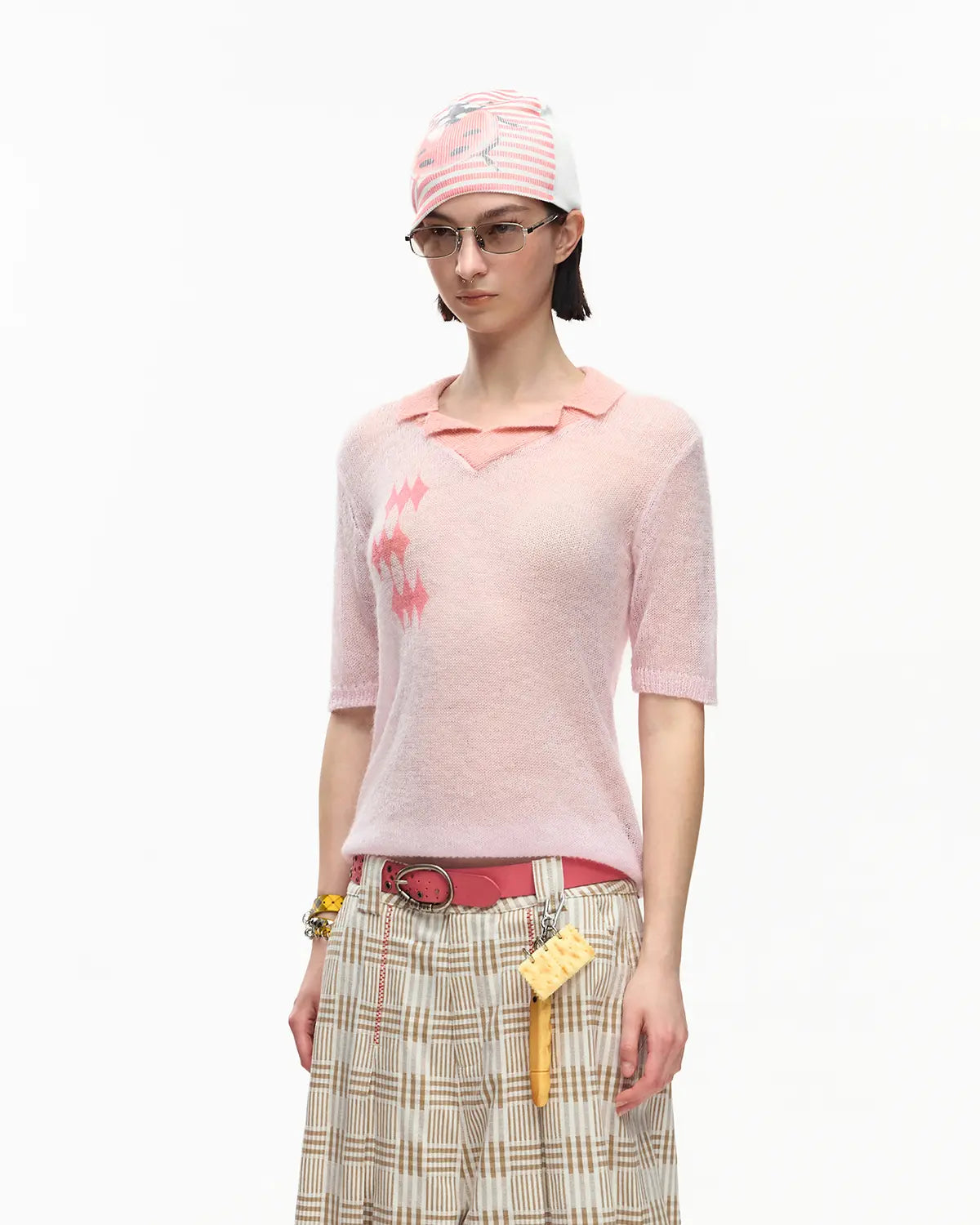 EMO Mohair Wool Knit Short Sleeve Pink