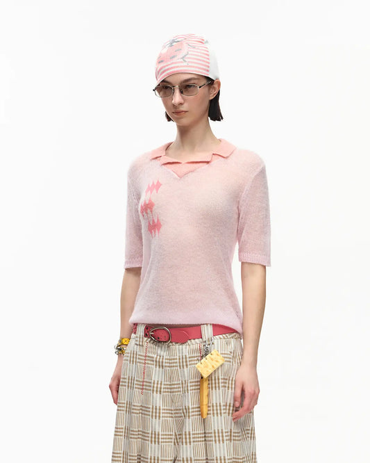 EMO Mohair Wool Knit Short Sleeve Pink