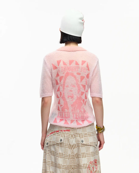 EMO Mohair Wool Knit Short Sleeve Pink