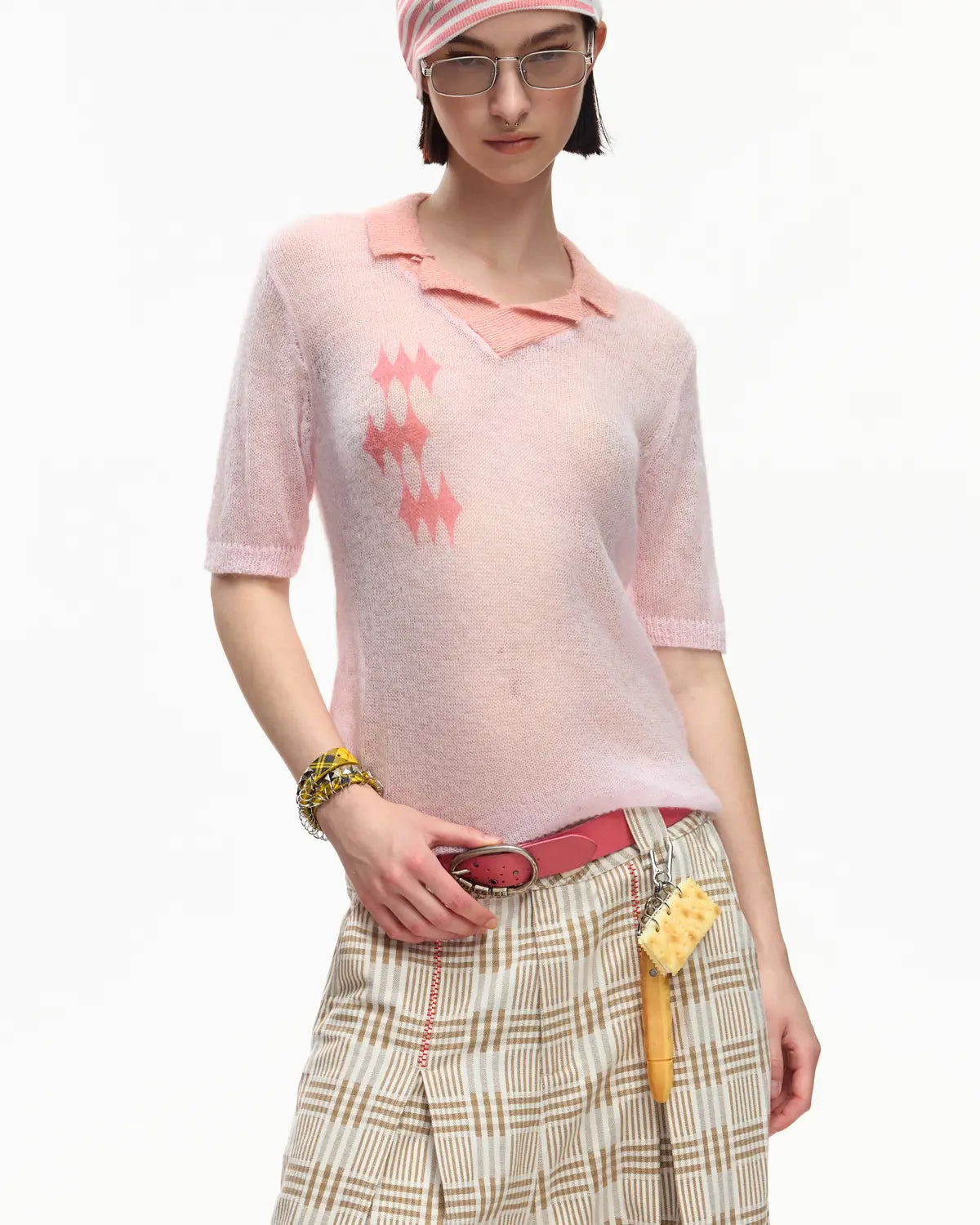 EMO Mohair Wool Knit Short Sleeve Pink