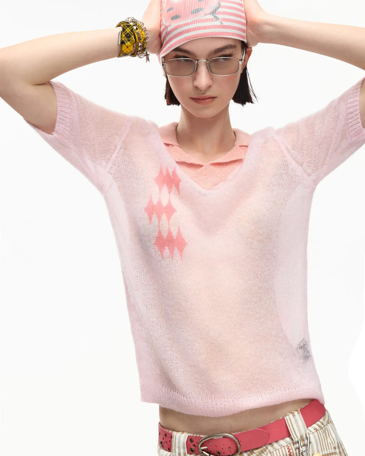 EMO Mohair Wool Knit Short Sleeve Pink