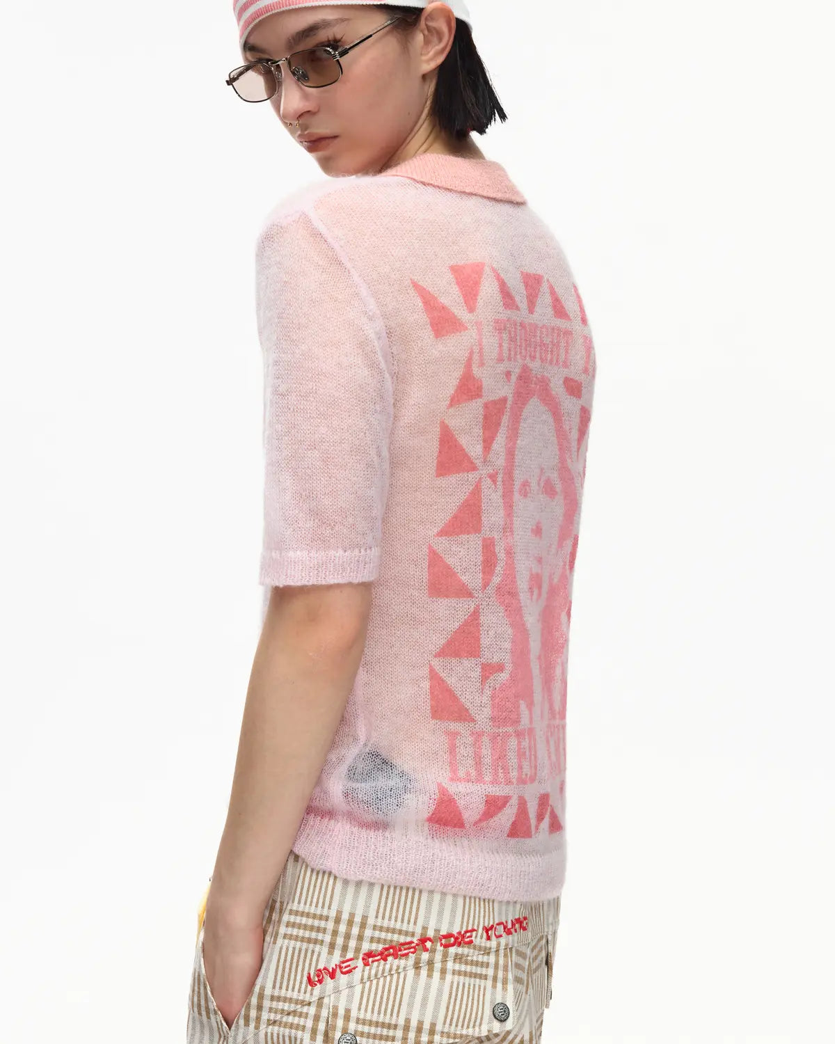 EMO Mohair Wool Knit Short Sleeve Pink