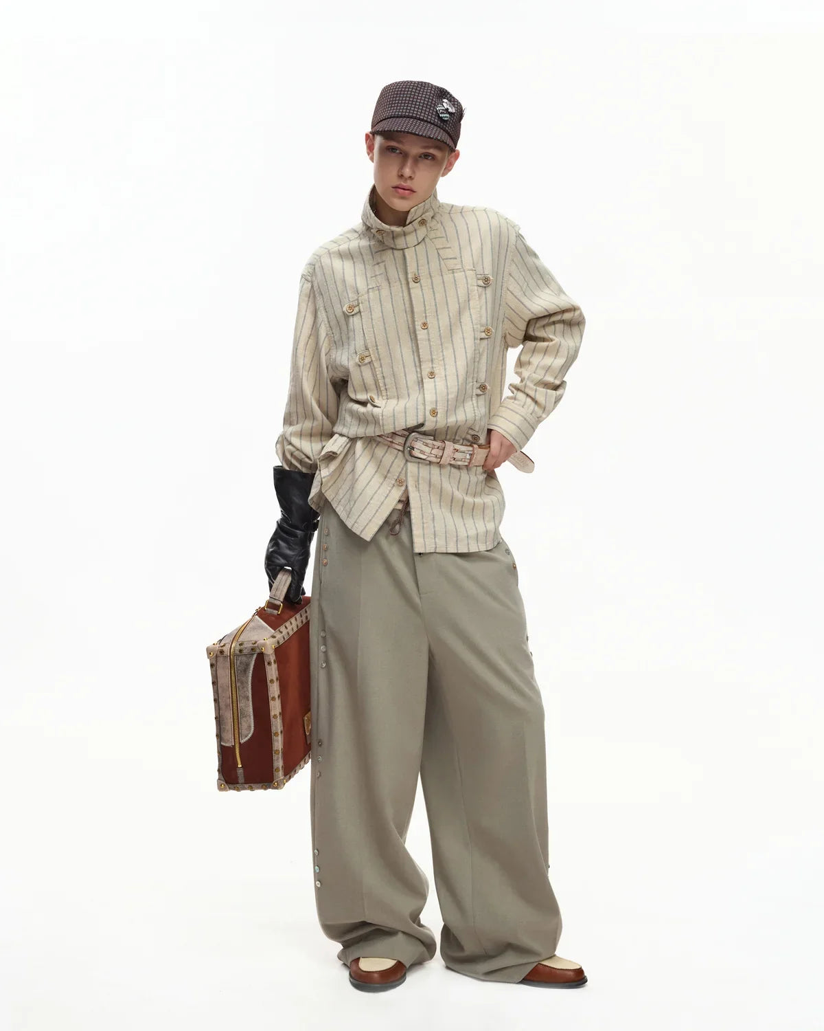 EMO Napoleon Double-Breasted Vertical-Striped Shirt