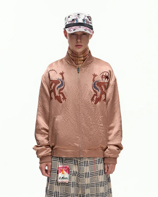 EMO Mirrored Tiger-Stripe Sukajan Jacket Red