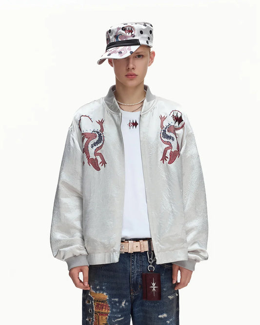 EMO Mirrored Tiger-Stripe Sukajan Jacket Gray