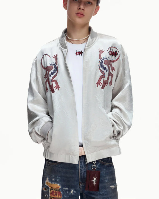 EMO Mirrored Tiger-Stripe Sukajan Jacket Gray