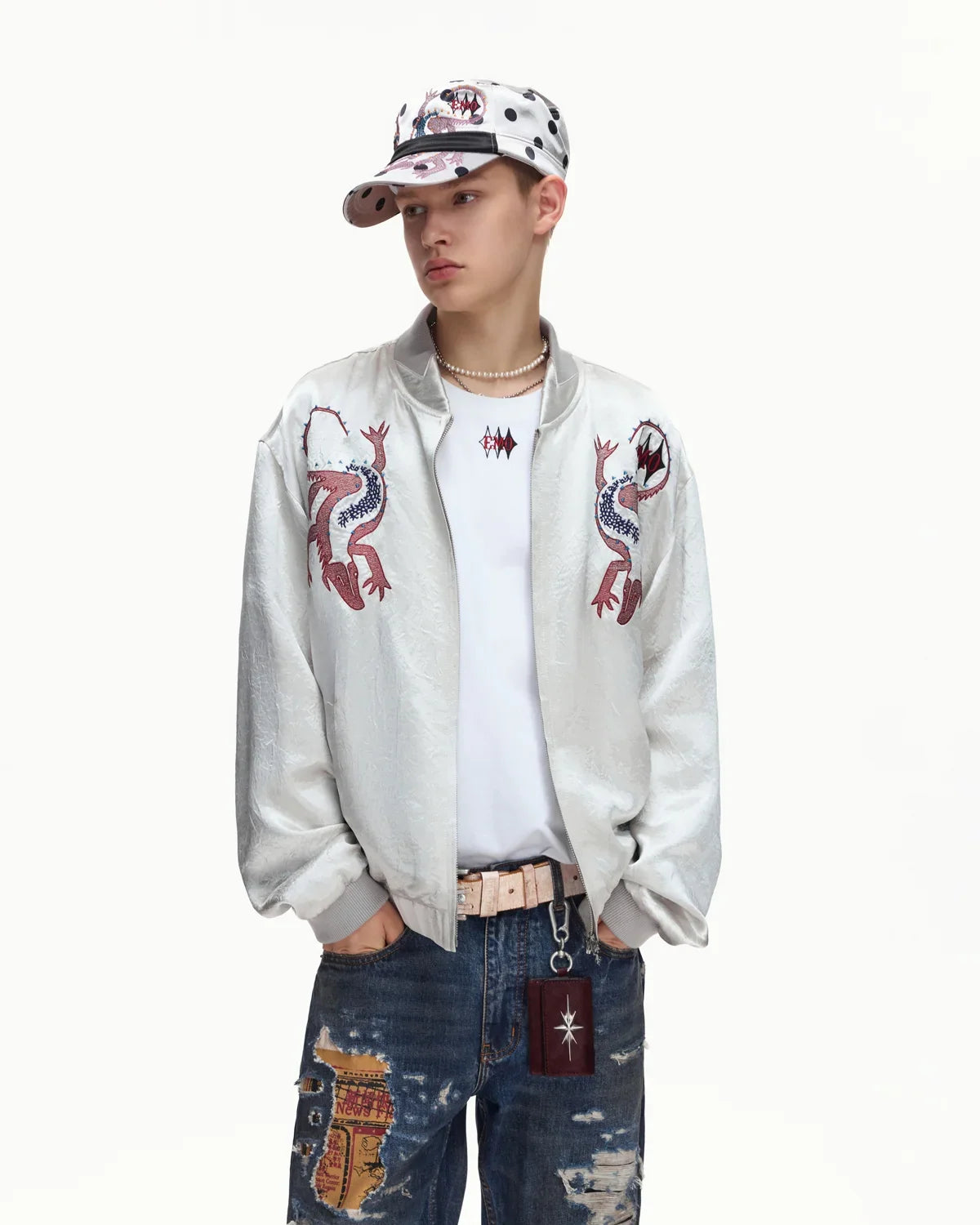 EMO Mirrored Tiger-Stripe Sukajan Jacket Gray