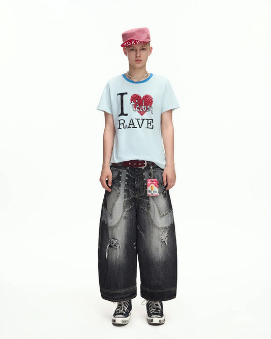 EMO “I Love Techno” Slub Print Tee Blue