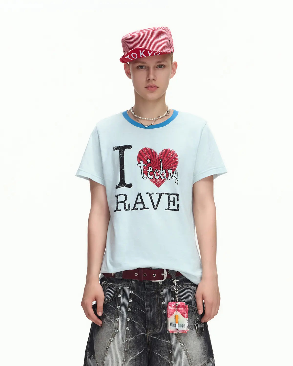 EMO “I Love Techno” Slub Print Tee Blue
