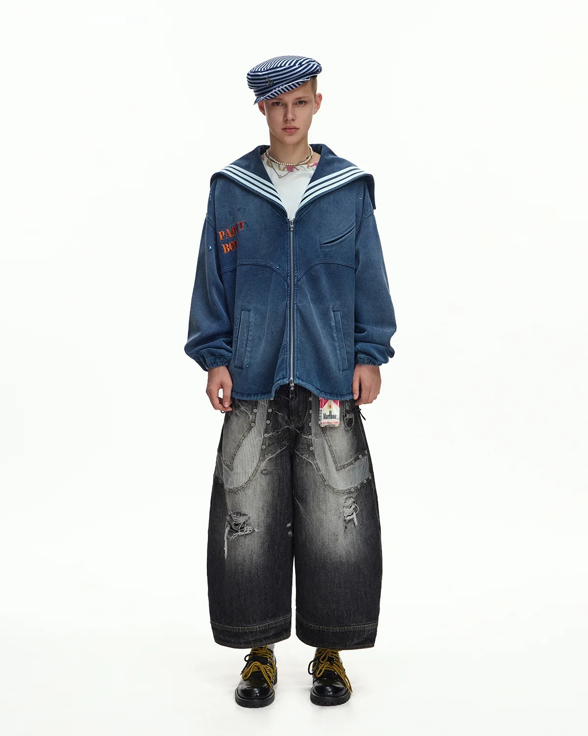 EMO Sailor-Collar Double-Zip Sweatshirt Jacket