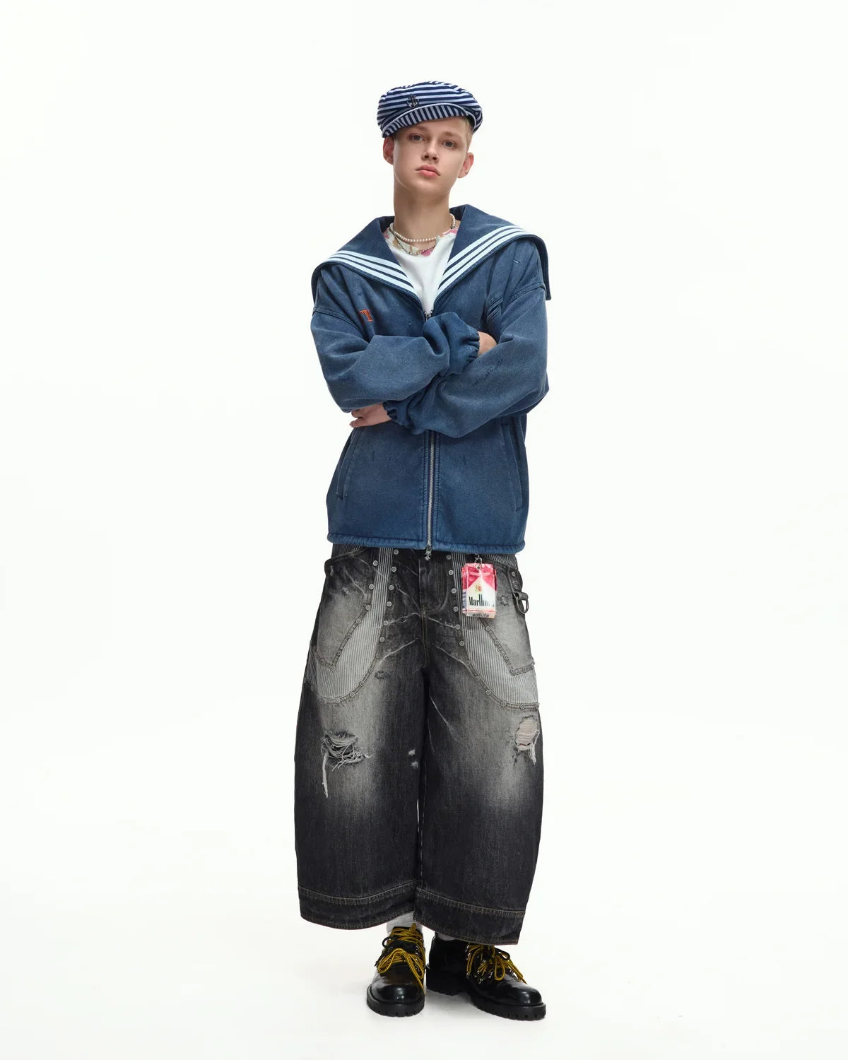 EMO Sailor-Collar Double-Zip Sweatshirt Jacket