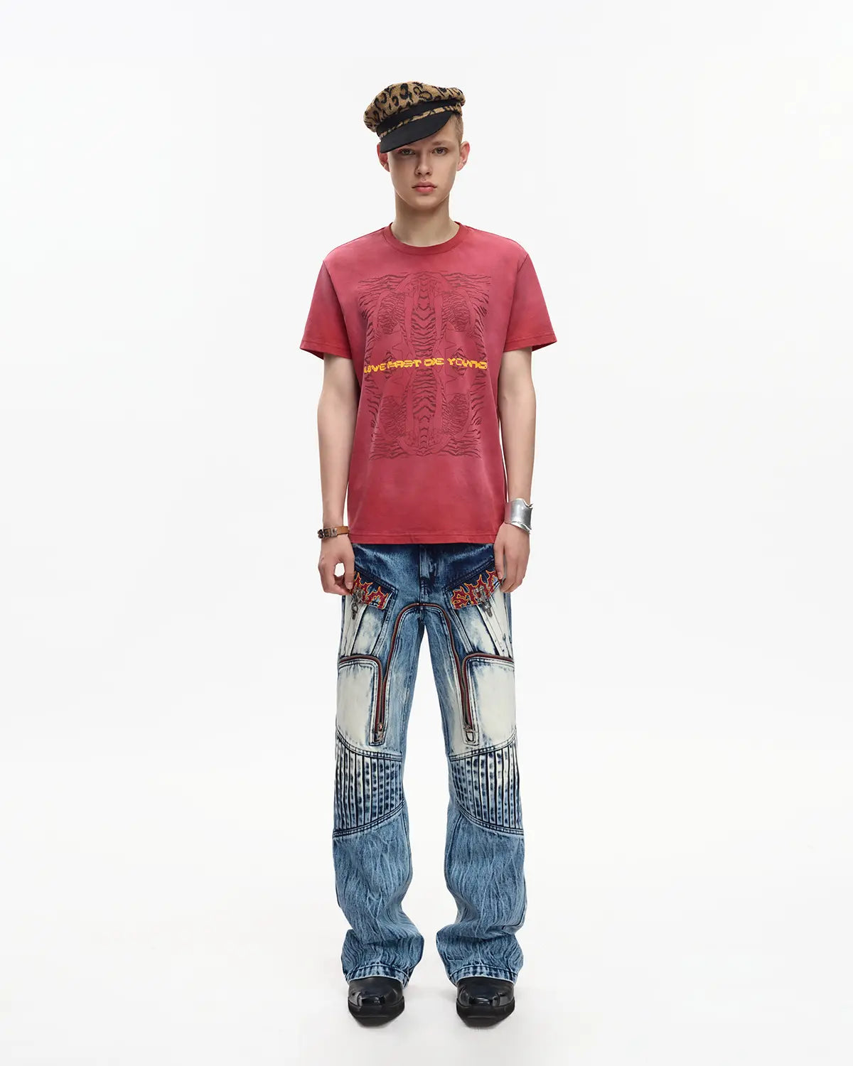 EMO 265g Faded Tiger Mirror Slim Tee Red