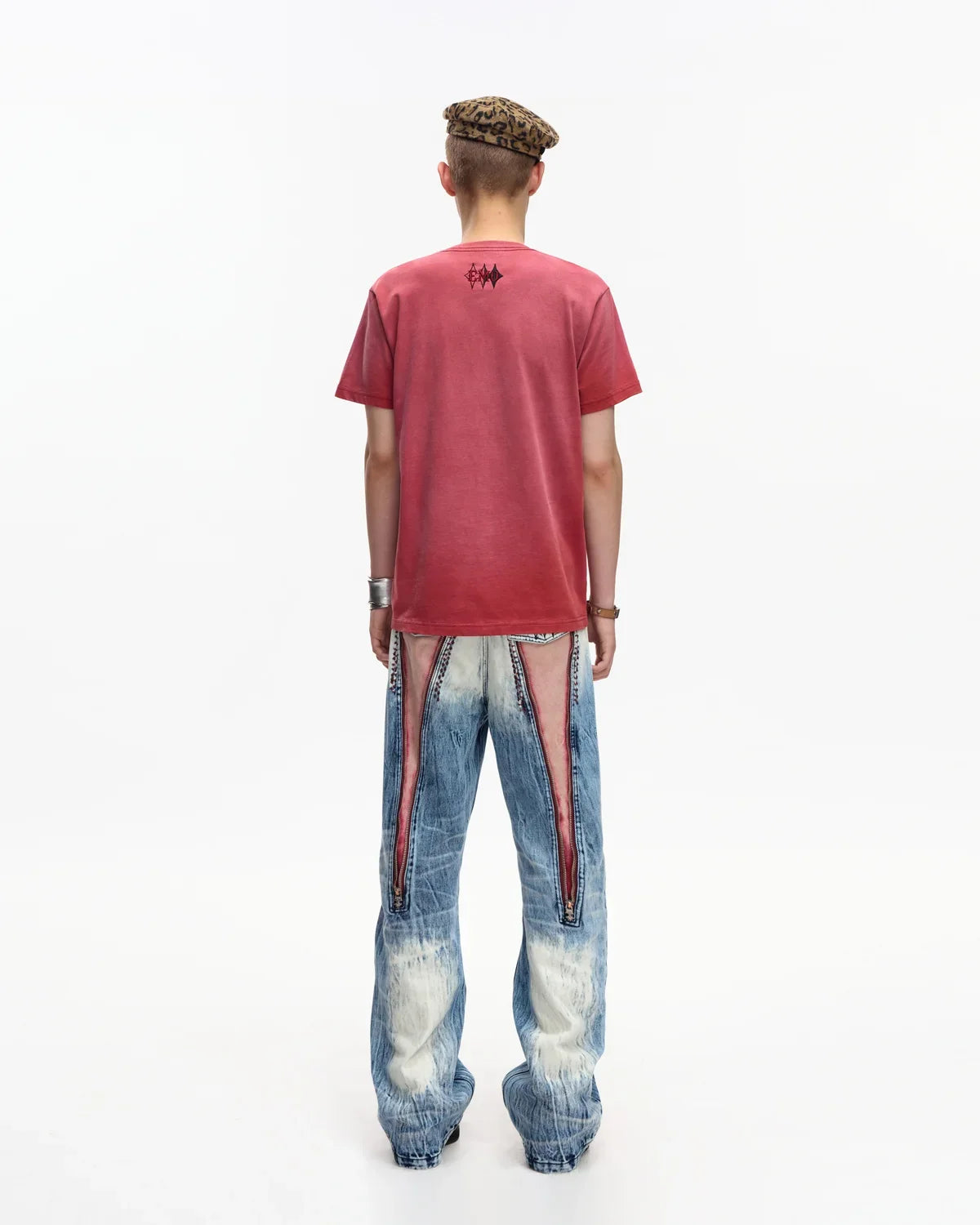 EMO Contrast Zip Distressed Wash Jeans