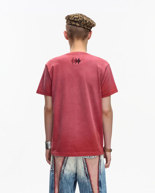 EMO 265g Faded Tiger Mirror Slim Tee Red