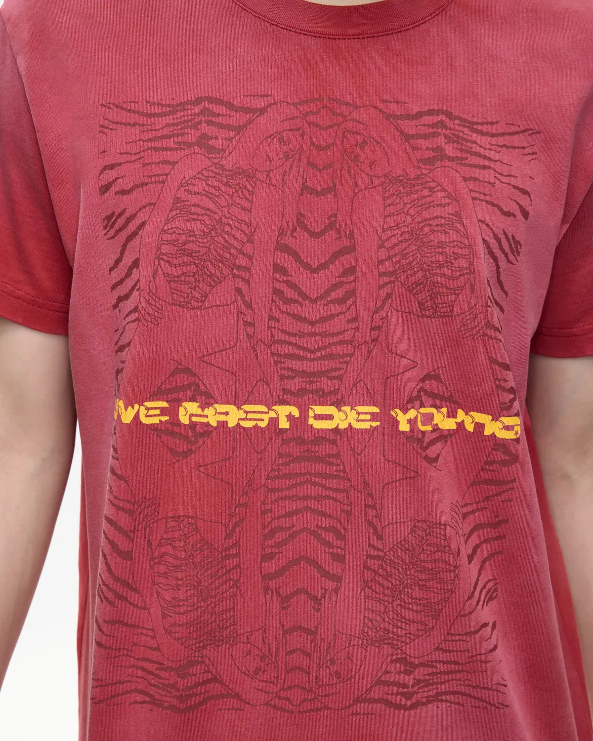 EMO 265g Faded Tiger Mirror Slim Tee Red