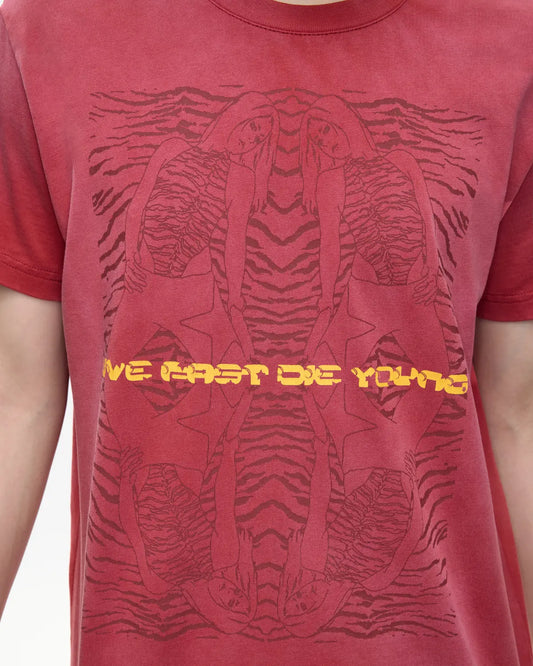 EMO 265g Faded Tiger Mirror Slim Tee Red