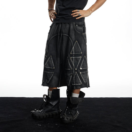 DND4DES Washed Geometric Panel Shorts