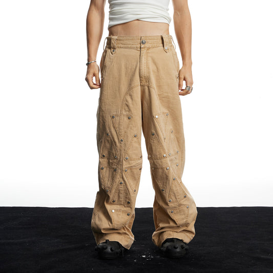 DND4DES Geometric Panel Studded Wide-Leg Pants