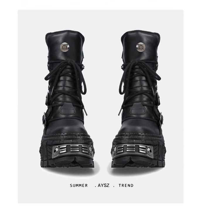 Multi belt gimmick design high-end black boots [ID:0362SH]