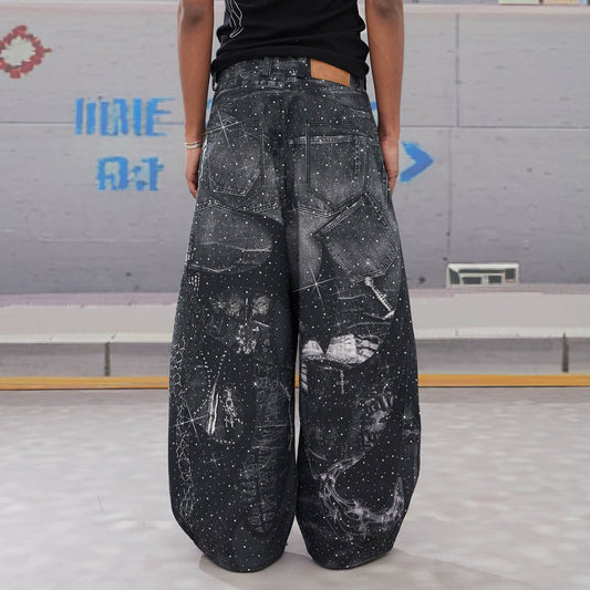 DND4DES Armour Full-Print Diamond Baggy Jeans