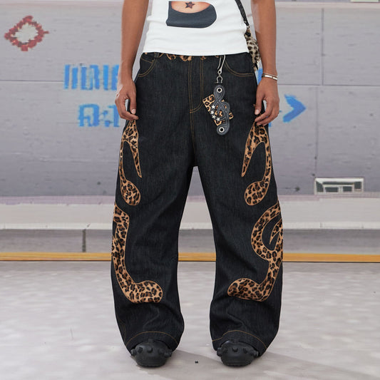 DND4DES Leopard Music Note Patch Baggy Jeans