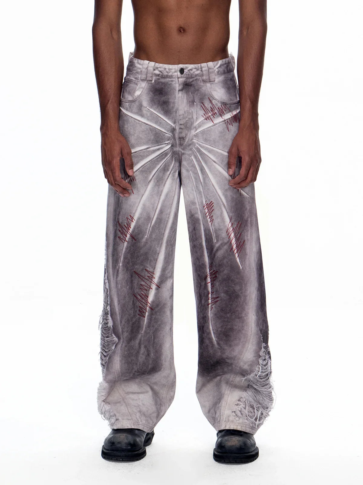 EMO "Cyber Bruise" Distressed A-Line Jeans