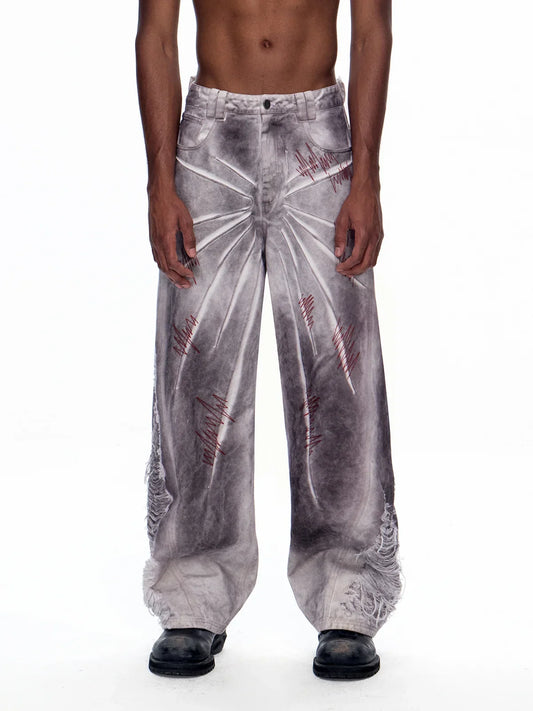 EMO "Cyber Bruise" Distressed A-Line Jeans