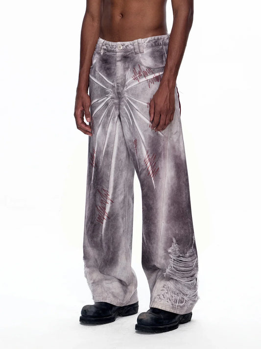 EMO "Cyber Bruise" Distressed A-Line Jeans