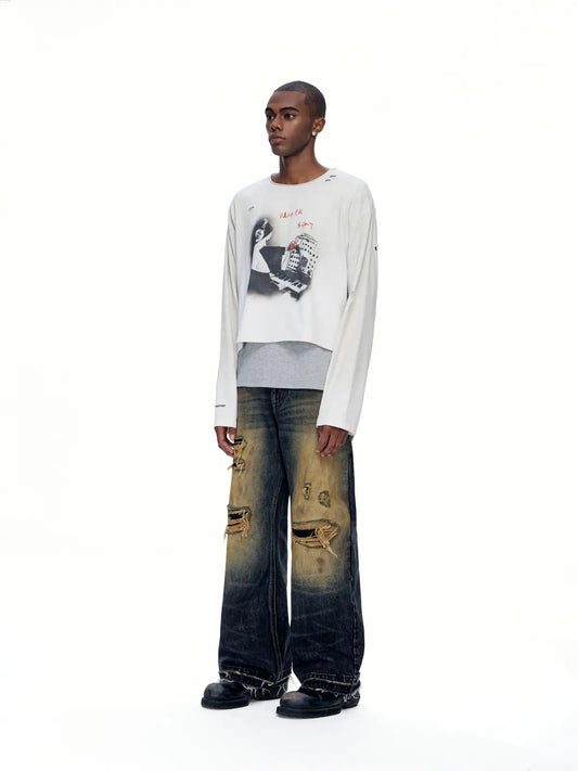 EMO "Keyboard Warrior" Distressed Straight Jeans