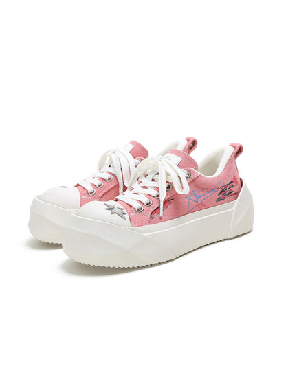 Graffiti Print Canvas Platform Sneakers