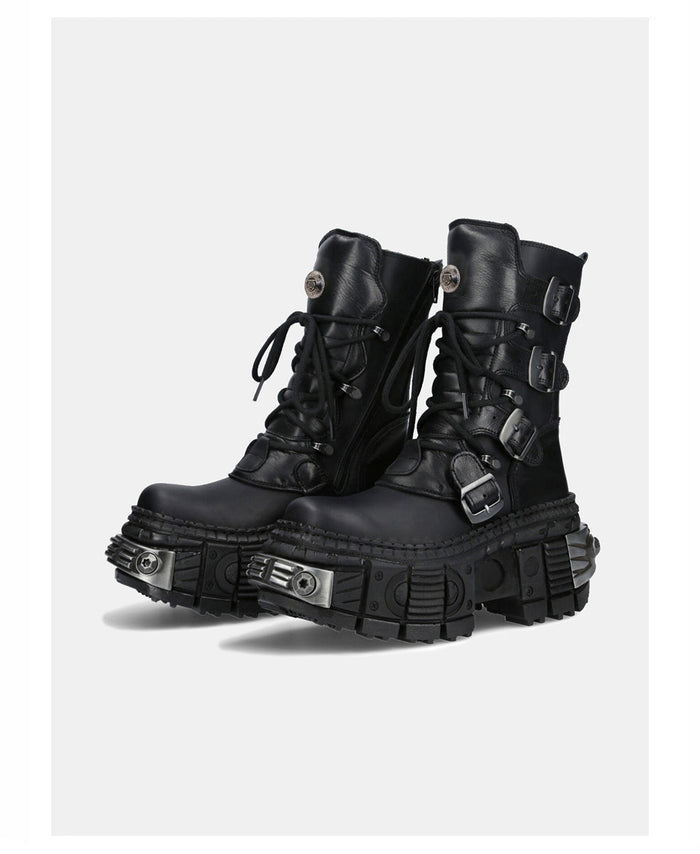 Multi belt gimmick design high-end black boots [ID:0362SH]