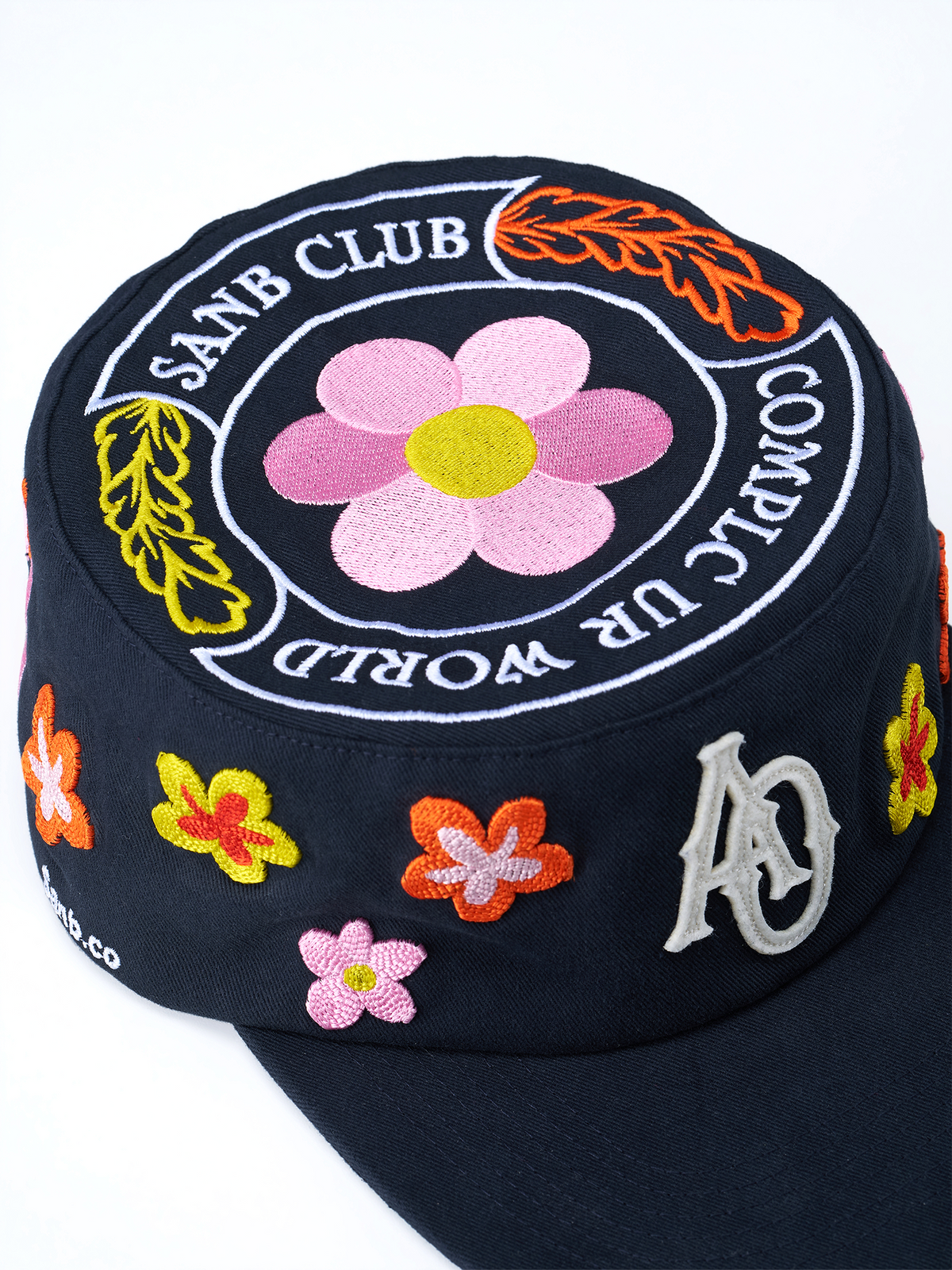 SANB Floral Embroidered Pillbox Cap