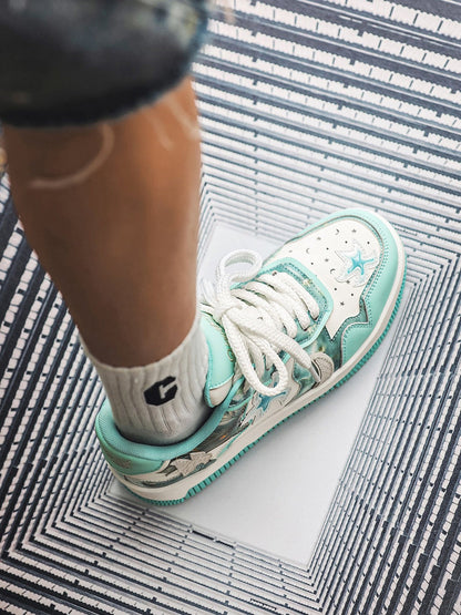 Green Star-Patch Platform Skate Sneakers
