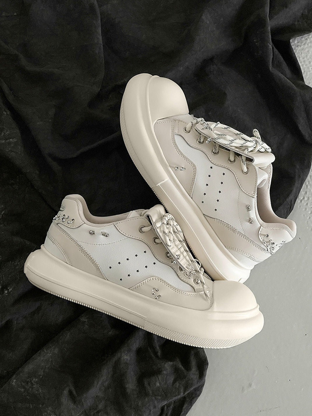 Metal-Stud Round-Toe Platform Shoes
