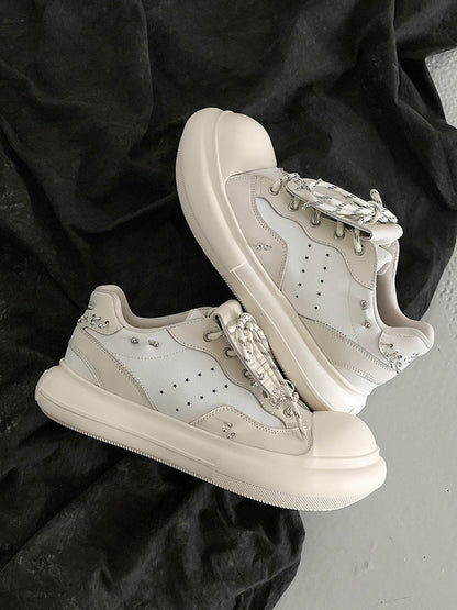 Metal-Stud Round-Toe Platform Shoes