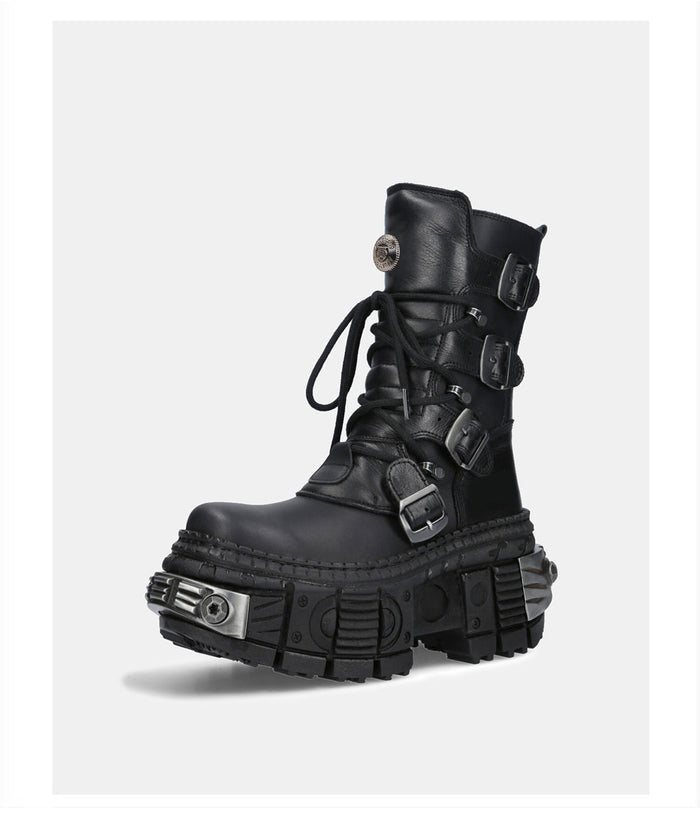 Multi belt gimmick design high-end black boots [ID:0362SH]