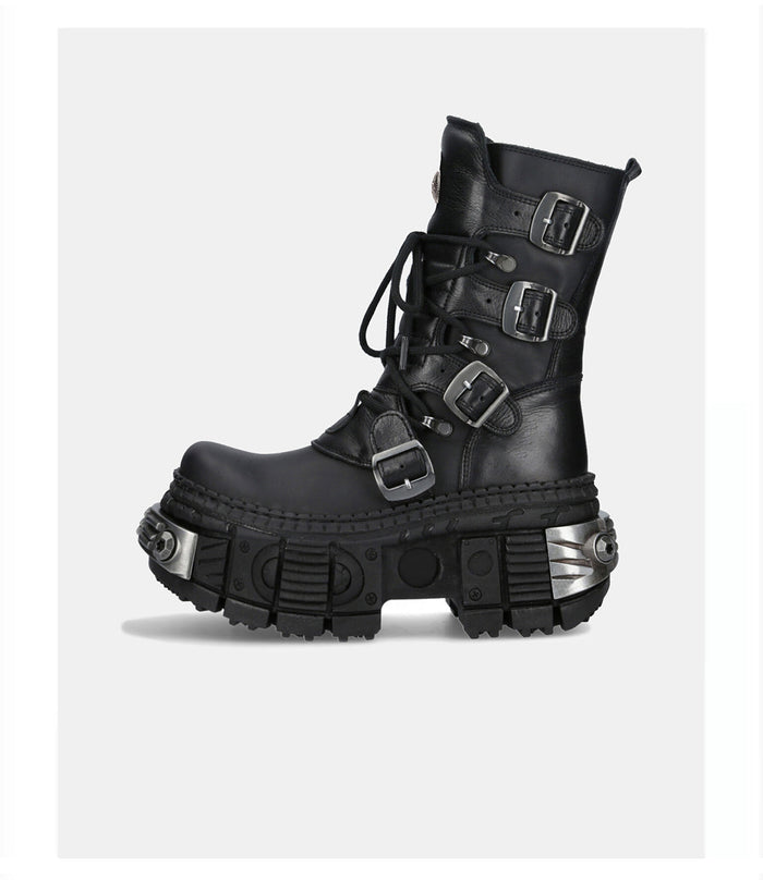 Multi belt gimmick design high-end black boots [ID:0362SH]