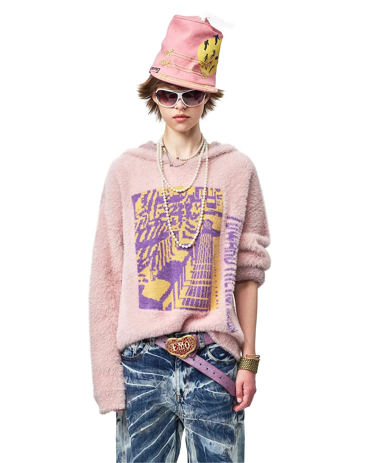 EMO Train Jacquard Faux-Mink Hoodie