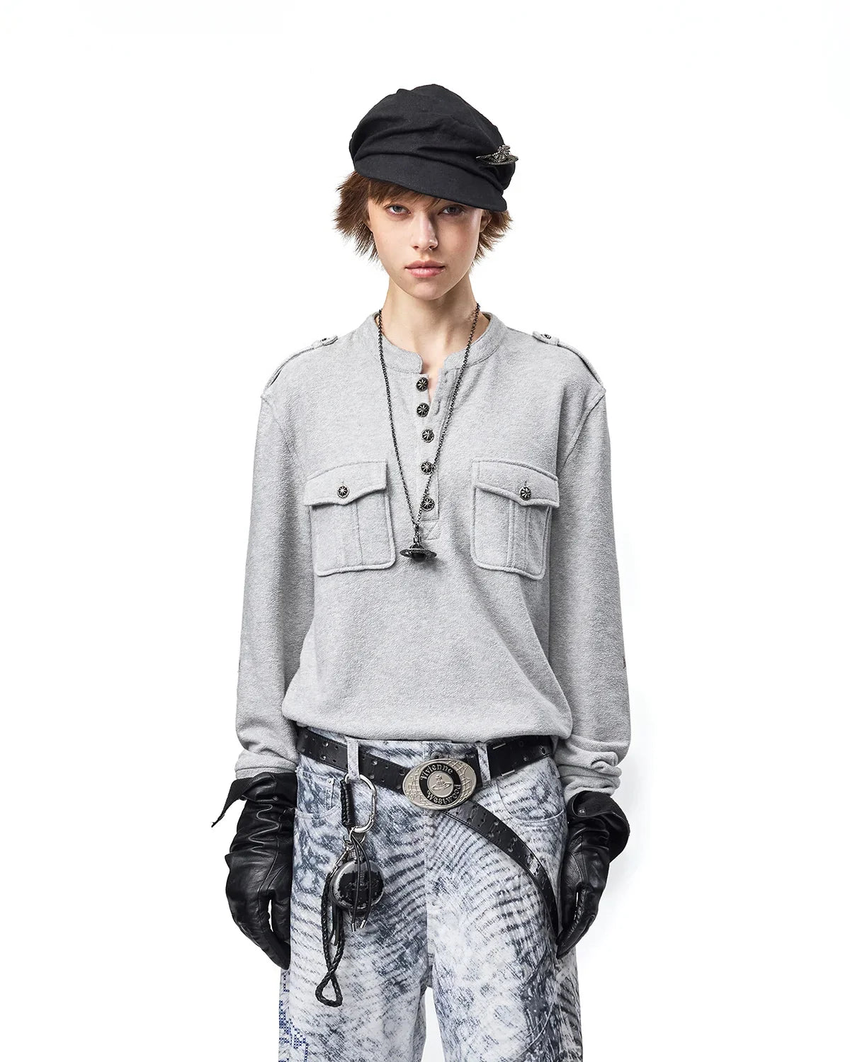 EMO Ruins Graphic Military T-Shirt Gray