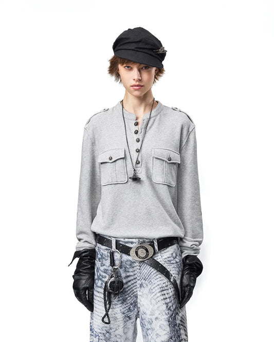 EMO Ruins Graphic Military T-Shirt Gray