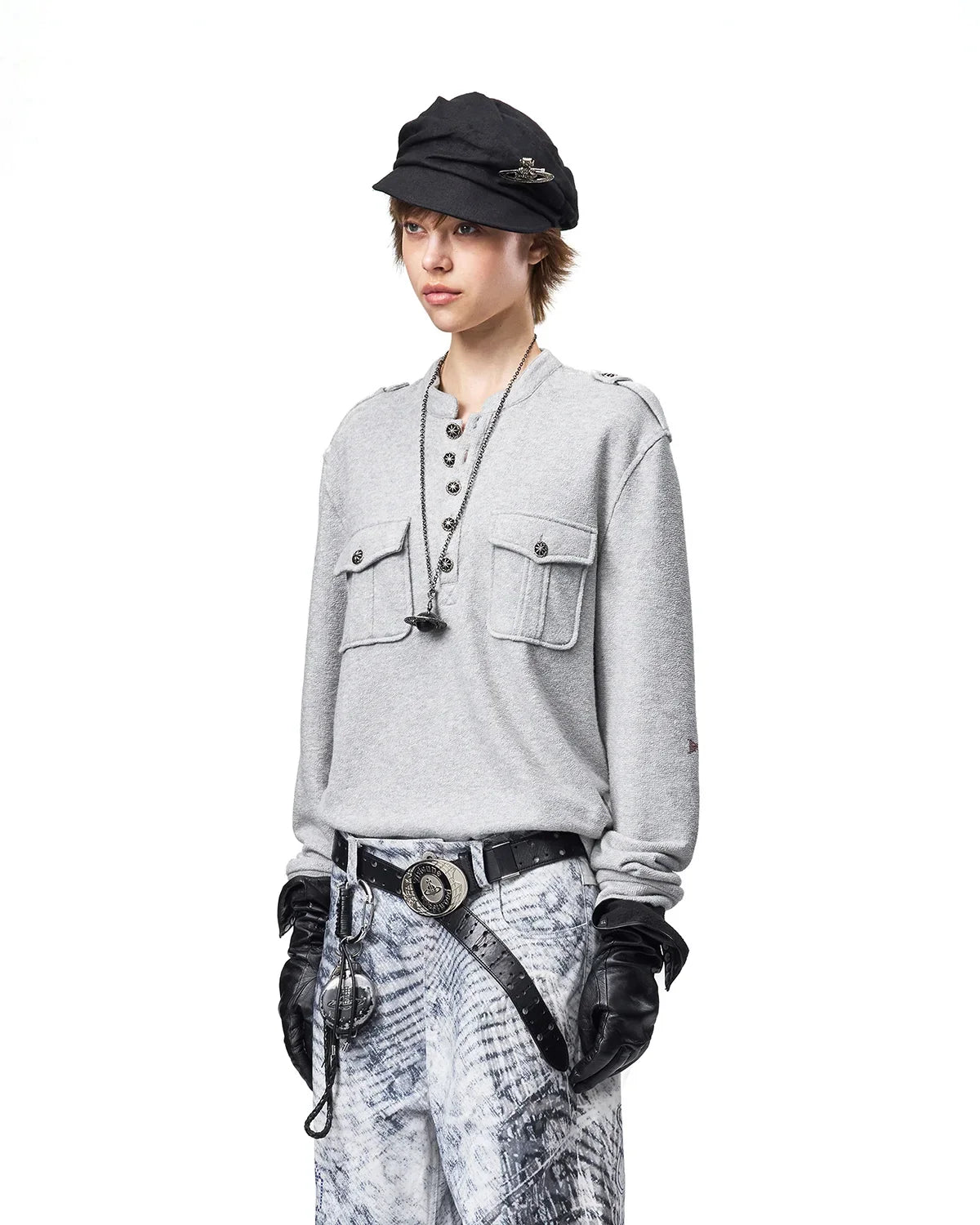 EMO Ruins Graphic Military T-Shirt Gray