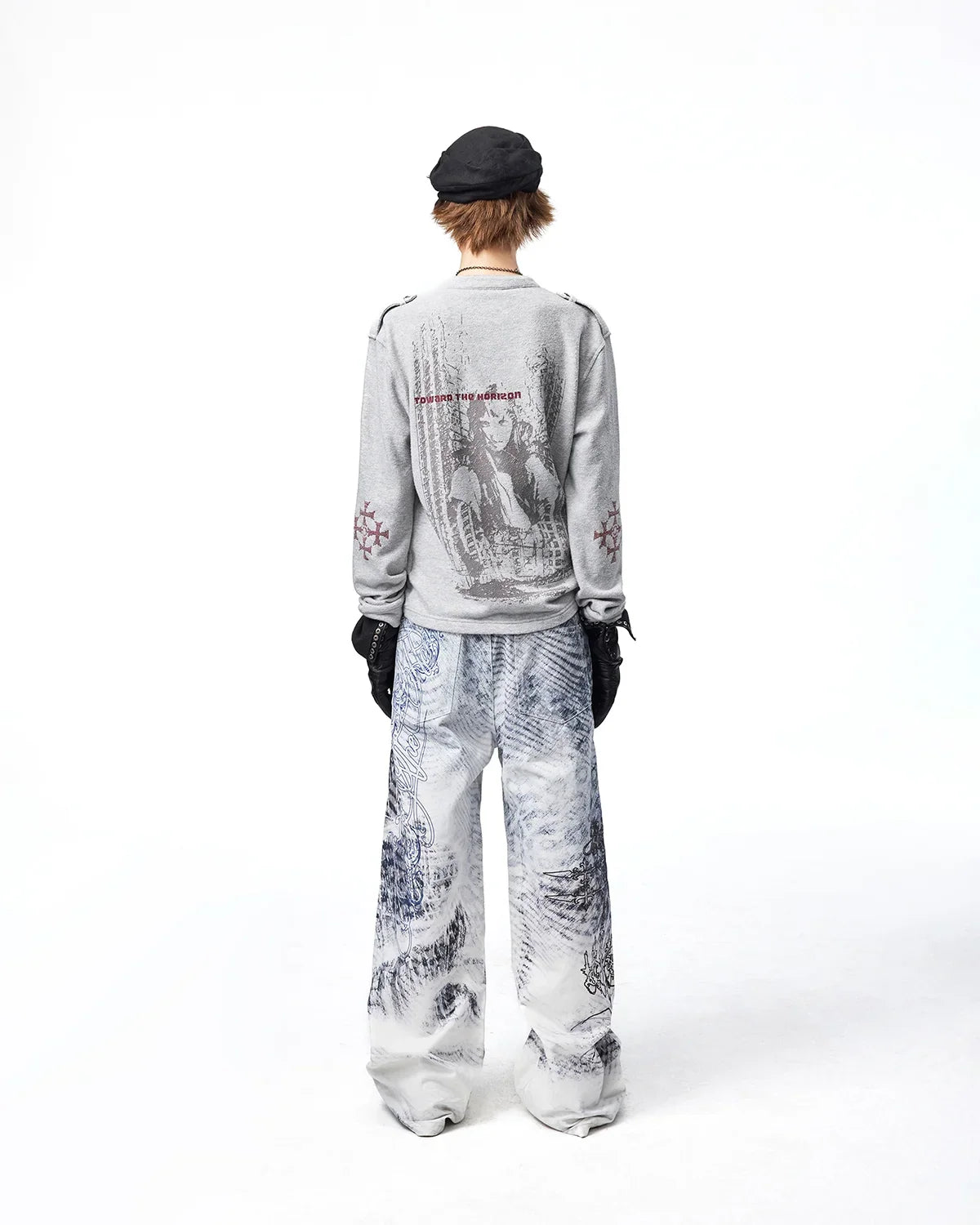 EMO Ruins Graphic Military T-Shirt Gray
