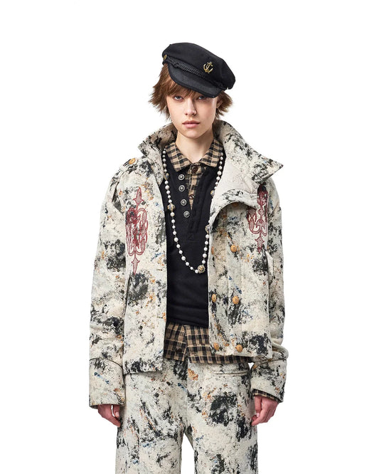 EMO Chenille Sofa Fabric Button-Front Jacket