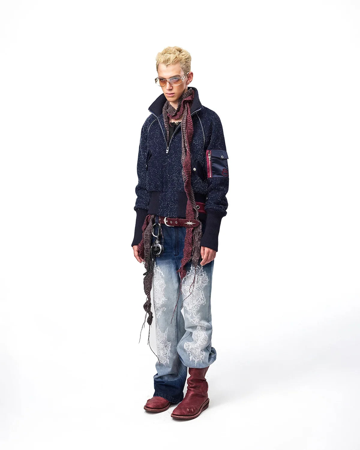 EMO Lace Print Gradient Flare Jeans