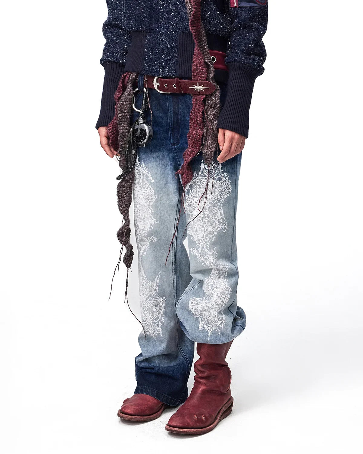 EMO Lace Print Gradient Flare Jeans