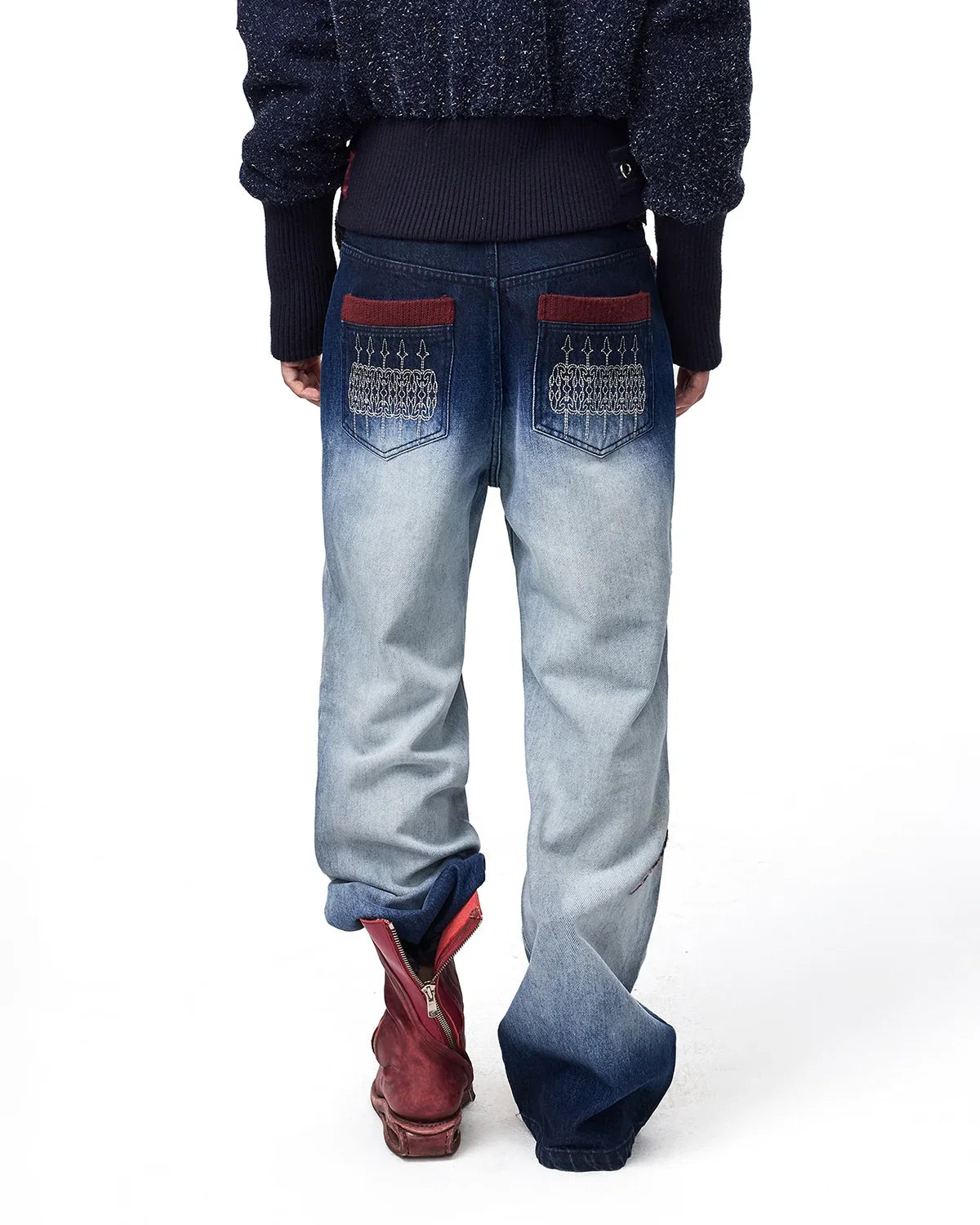 EMO Lace Print Gradient Flare Jeans
