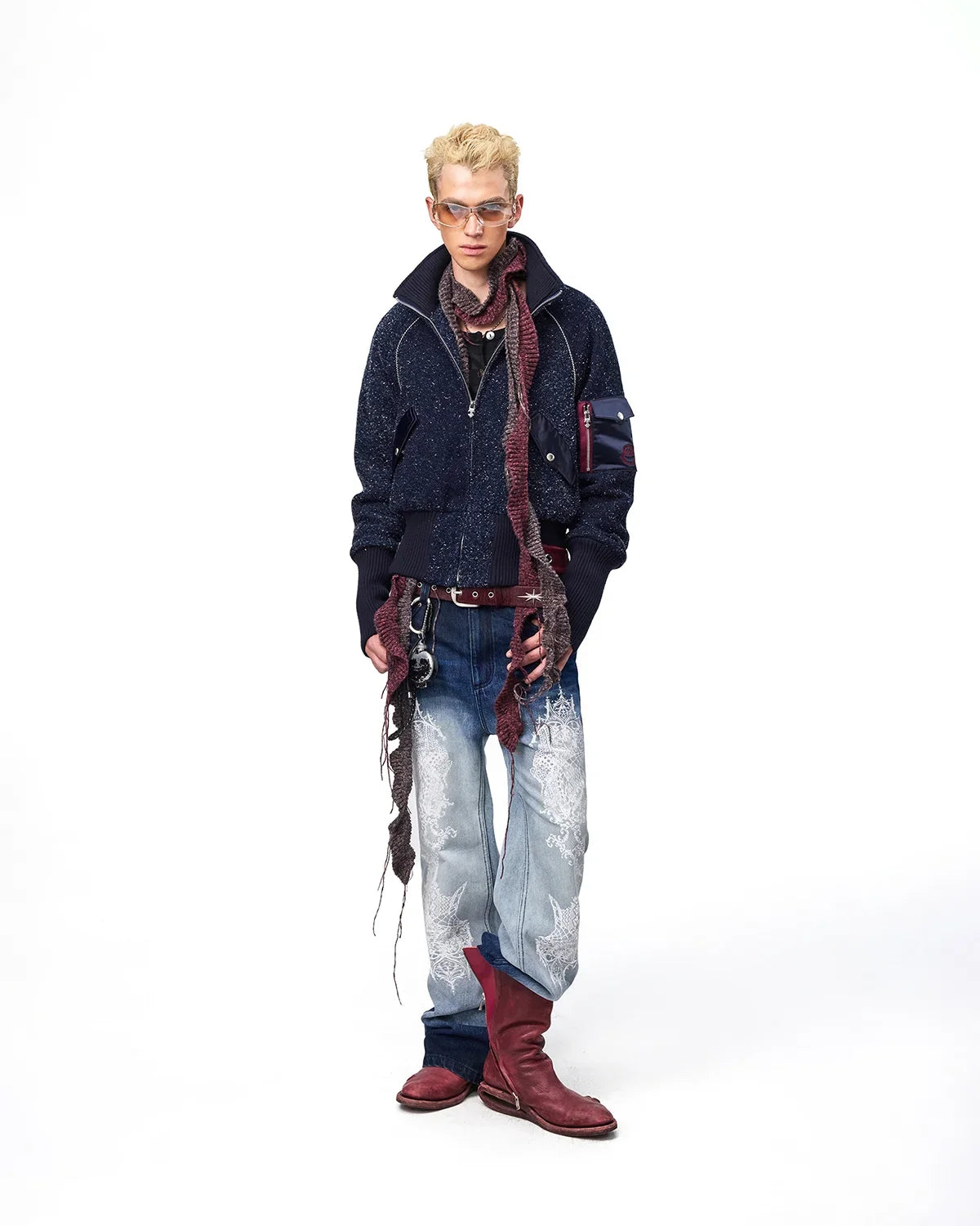 EMO Lace Print Gradient Flare Jeans