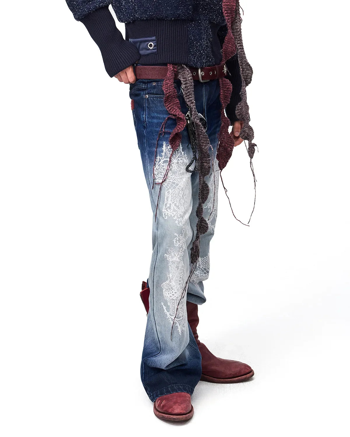 EMO Lace Print Gradient Flare Jeans