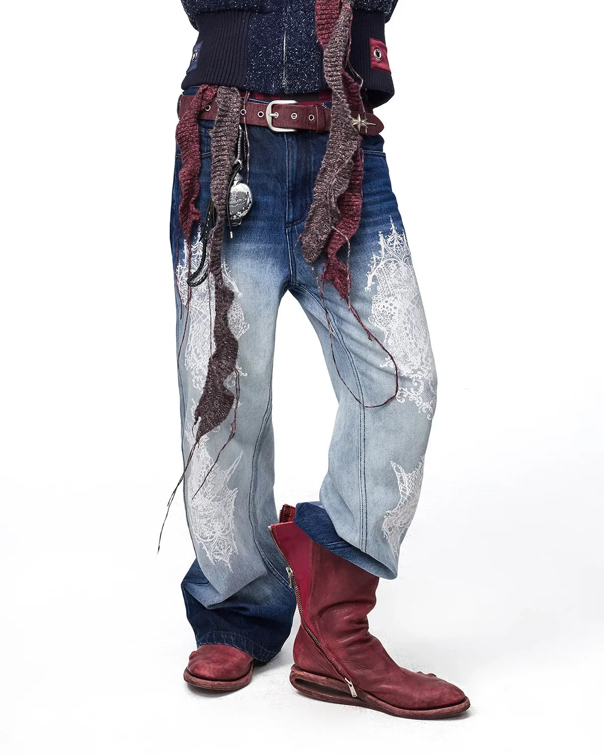 EMO Lace Print Gradient Flare Jeans